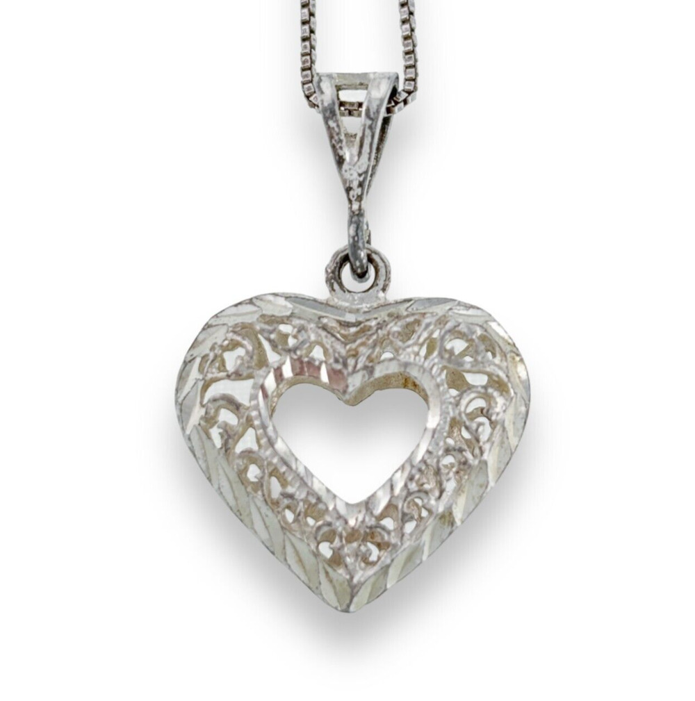 Vintage Sterling Silver 925 Diamond Cut Open Heart Pendant ONLY